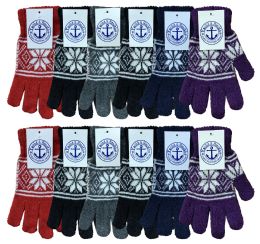 240 Bulk Yacht & Smith Snowflake Print Womens Winter Gloves With Stretch Cuff 240 Pairs Bulk Buy
