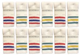 240 Bulk Yacht & Smith Kid's Cotton Terry Cushioned White With Stripes Crew Socks