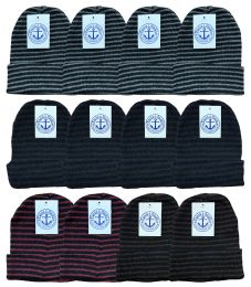 144 Bulk Yacht & Smith Unisex Winter Knit Hat With Stripes 144 Pack Bulk Buy