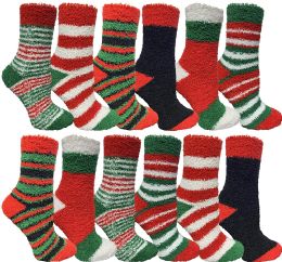 60 Bulk Yacht & Smith Women's Printed Assorted Colors Warm & Cozy Fuzzy Christmas Holiday Socks