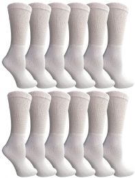 6 Bulk Yacht & Smith Women's Loose Fit NoN-Binding Soft Cotton Diabetic White Crew Socks Size 9-11