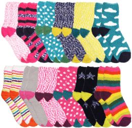 240 Bulk Yacht & Smith Women's Printed Assorted Colored Warm & Cozy Fuzzy Socks