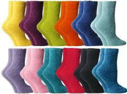 12 Bulk Yacht & Smith Women's Solid Assorted Colors Warm & Cozy Fuzzy Socks