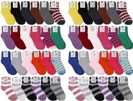 24 Bulk Yacht & Smith Women's Striped Assorted Colors Warm & Cozy Fuzzy Sock
