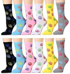 60 Bulk Yacht & Smith Women's Thin Cotton Assorted Colors Peace Printed Crew Socks