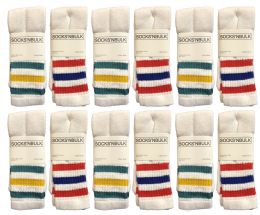 36 Bulk Yacht & Smith Women's Cotton 26" Inch Terry Cushioned Athletic White Striped Top Tube Socks