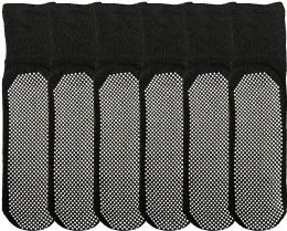 6 Bulk Yacht & Smith Women's Loose Fit Gripper Bottom NoN-Slip Slipper Black Grippy Hospital Sock, Size 9-11