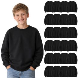 24 Bulk Youth Cotton Crew Neck Sweat Shirt Black Size 2xlarge
