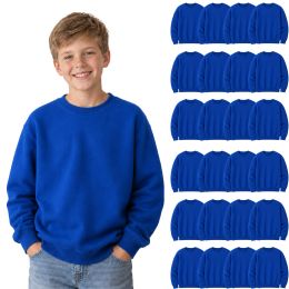 24 Bulk Youth Cotton Crew Neck Sweat Shirt Royal Blue Size Large