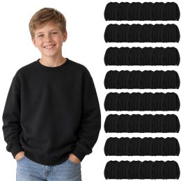 48 Bulk Youth Cotton Crew Neck Sweat Shirt Black Size Xlarge