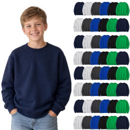 48 Bulk Youth Cotton Crew Neck Sweat Shirt Assorted Colors Size Large