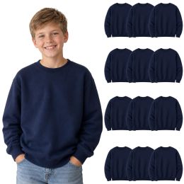 12 Bulk Youth Cotton Crew Neck Sweat Shirt Navy Size 2xlarge
