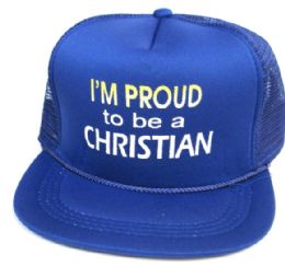 48 Bulk Youth Mesh Back Printed Hat, "i'm Proud To Be A Christian", Assorted Colors