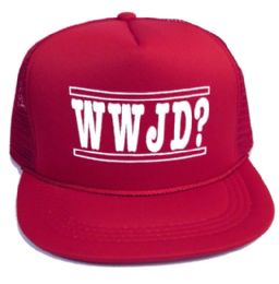 48 Bulk Youth Mesh Back Printed Hat, "wwjd?", Assorted Colors