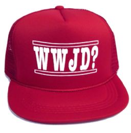 48 Bulk 48 Youth Mesh Back Printed Hat wwjd? Assorted Colors